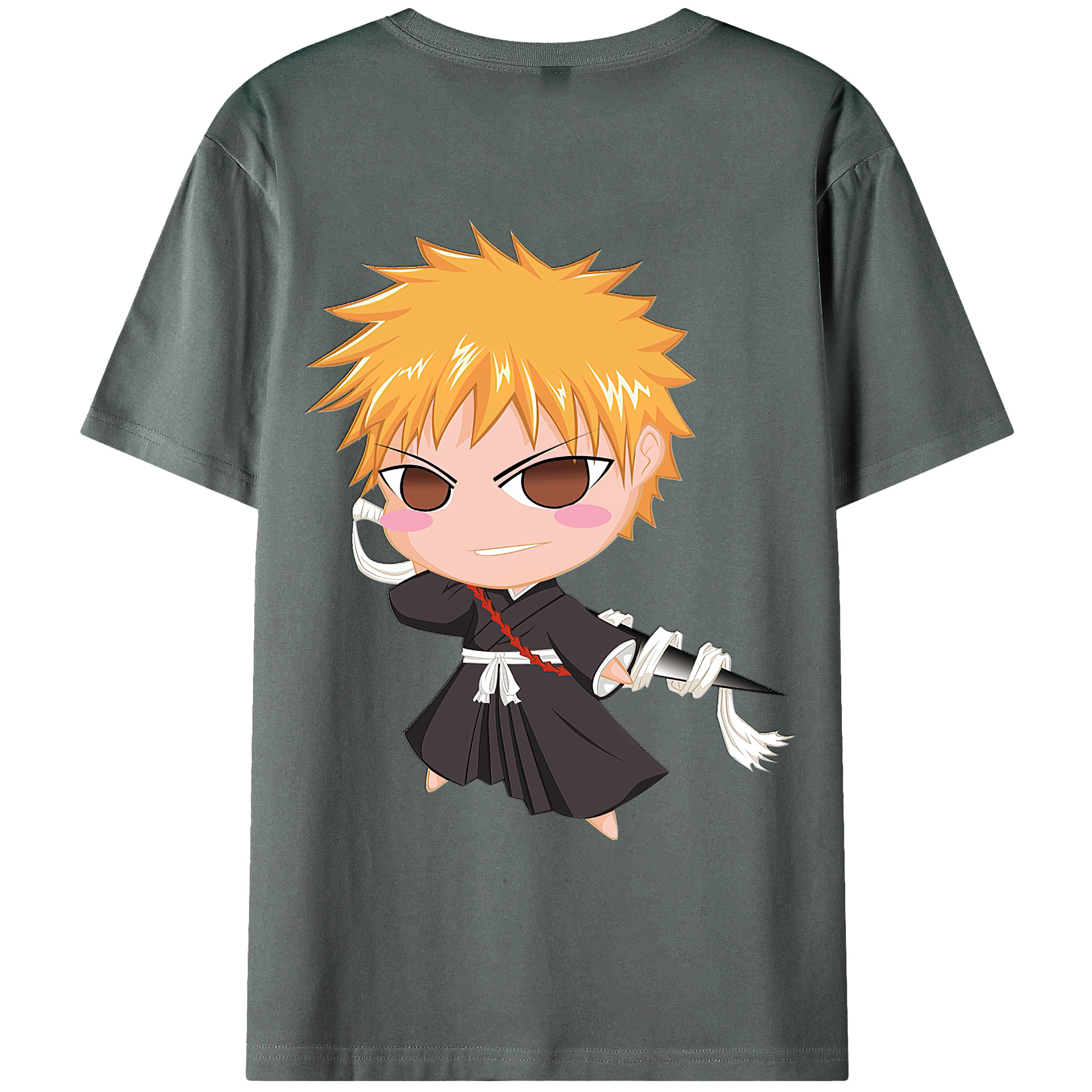 （画像用） ブリーチ 黒崎一護（くろさき いちご）BLEACH Kurosaki Ichigo 綿100％ メンズ半袖Tシャツ（バックプリント） 通気性